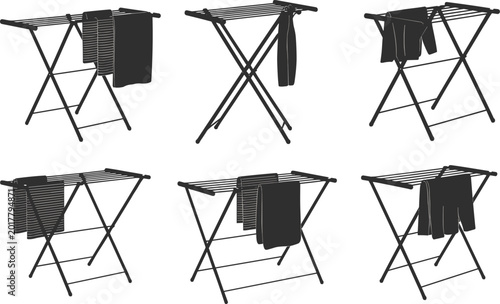 Obraz na płótnie Six Silhouettes of Folding Drying Racks with Towels