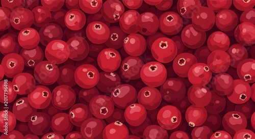 close-up top view of fresh ripe red cranberries in vibrant harvest texture background for thanksgiving holiday food