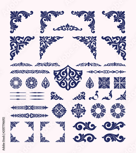 Collection of decorative vintage scroll ornaments for design borders and frame elements set.