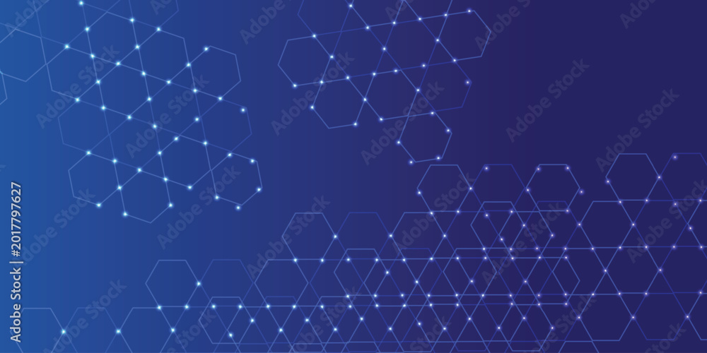Obraz premium Futuristic Blue Science Technology Background with Glowing Hexagon Network Grid and Digital Data Connections Abstract Innovation Concept Banner