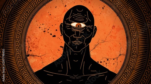 cyclops one eyed creature from greek mythology in orange vase style