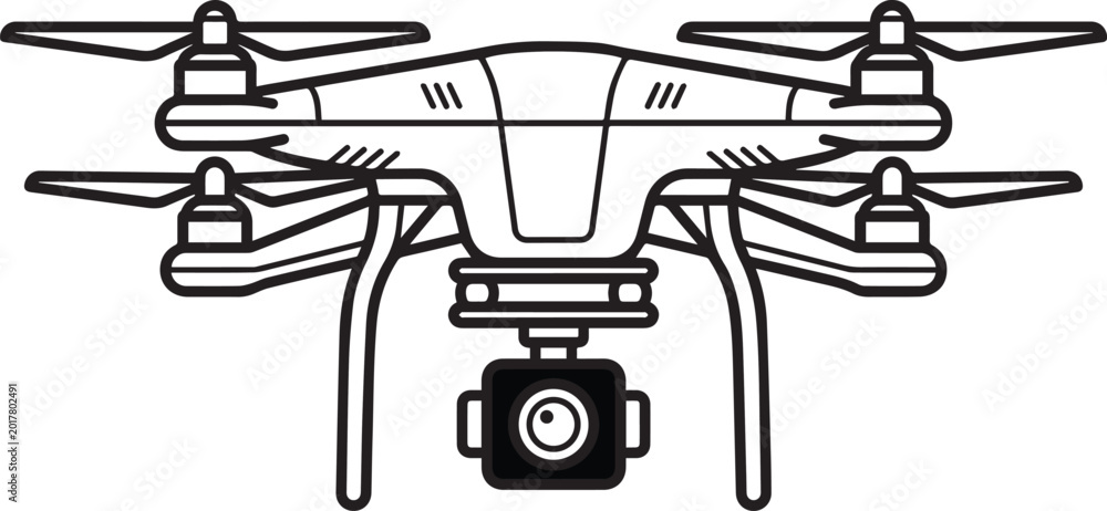 Naklejka premium black flying drone isolated on transparent background