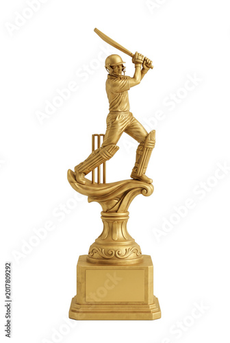 Cricket Trophy of Glory: A beautifully crafted golden trophy, sculpted in the image of a dynamic cricketer mid-swing, embodies the spirit of excellence and victory in the sport.