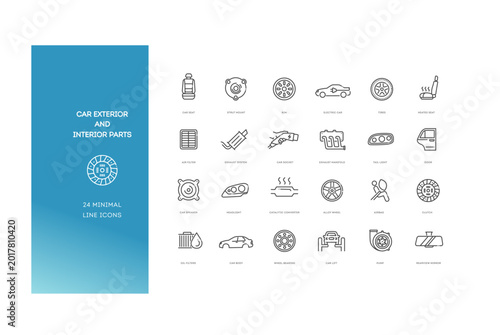 Car Exterior and Interior Parts outline icons