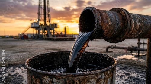 Oil Spill Discharge into a Containment Barrel at Industrial Site