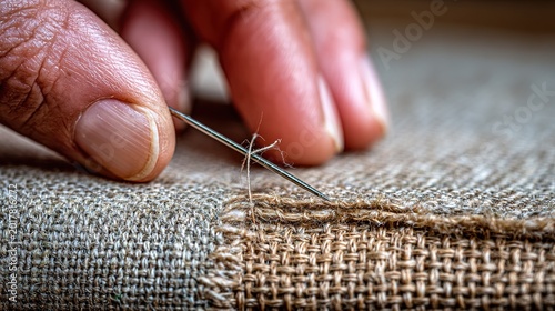 Hand stitching fabric, needle piercing cloth.