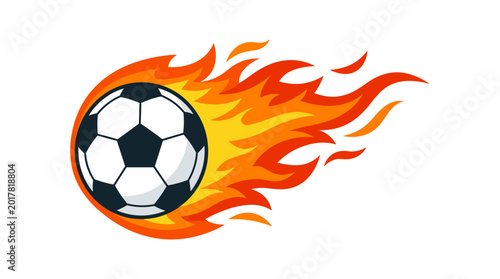 Canvas Print Fiery Football: A football ignites with blazing flames, embodying the passion, intensity, and thrill of the beautiful game