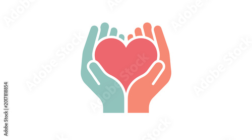 Heart's Gentle Embrace: Two hands, forming a cradling gesture, delicately enfold a heart. A serene symbol of support, compassion, and the nurturing of love.