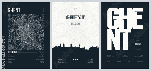 Tableau sur toile Detailed street plan city map Ghent is a city and a municipality in the East Fla