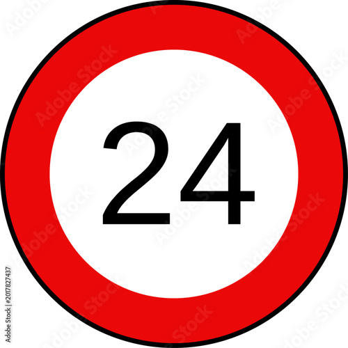 Speed limit 24 traffic sign, Speed limit 24 kilometers per hour road sign