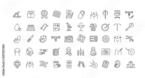 Gynecology and Obstetric Line Icons Vector