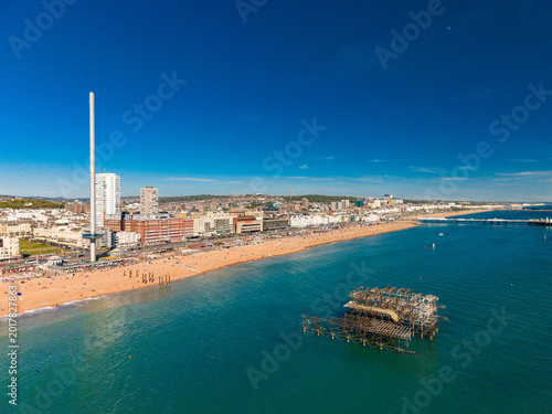 Konstfotografi Brighton Beach and Pier Sunny Drone View, UK