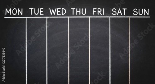 Weekly Calendar on chalkboard background  day plan