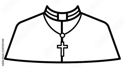 Tableau sur toile Catholic priest clothing, clergy shirt, christian cross, black line art, vector