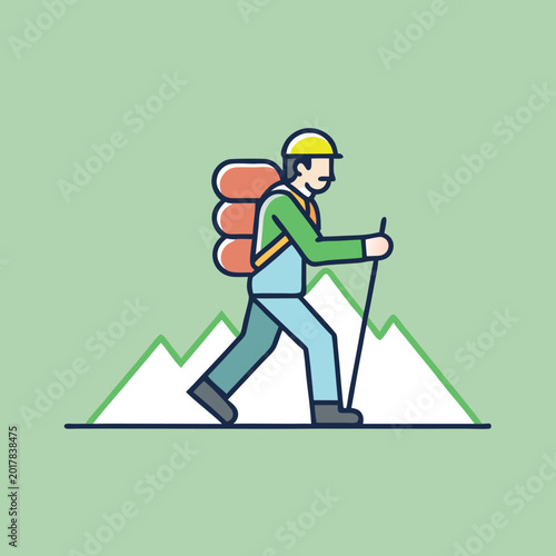 Εκτύπωση καμβά Adventure on the Horizon: A determined hiker, equipped with essential gear, confidently strides towards the mountain peaks, symbolizing the spirit of exploration and the thrill of the climb