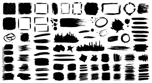 Paint brush strokes. Black vector rough edge rectangles. Grunge square frames set. Jagged edge torn paper background collection. Grungy distressed text boxes. JPEG version.