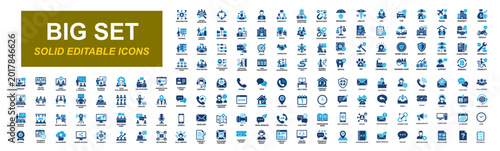 Fotografía Mega icon set of Business management, Customer support, Insurance protection, Webinar communication, Human resources, Online service, Corporate workflow, Education and technology