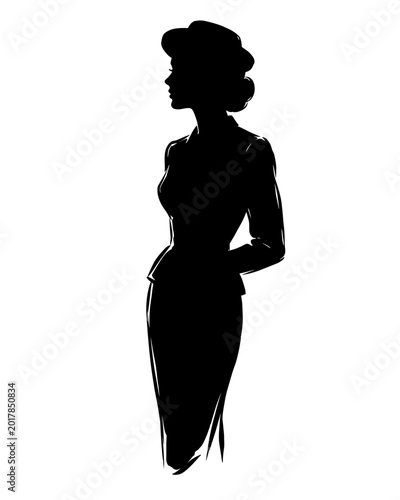 Valokuva Elegant Vintage Woman Silhouette in 1940s Fashion Suit and Hat