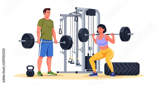 Fotografía Fitness, workout, exercise, gym, weightlifting, illustration, vector, people, ma