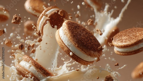 Dynamic Cream Splash with Tiramisu Sandwich Cookies and Cocoa