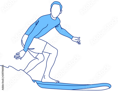 Canvas Print Illustration of a Male Surfer Riding a Wave in Style with a Surfboard