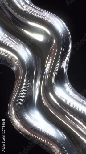 Abstract flowing liquid metal sculpture against a dark background showcasing dynamic curves and reflective surfaces a modern art concept for design projects
