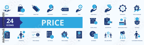 Photos Price Icon Set Flat Blue Style Illustration Vector