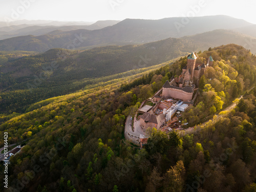 Quadro su tela Castle Haut-Koenigsbourg, Alsace, France - April 10, 2026 - Aerial study highlig