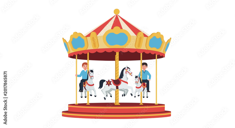 Obraz premium Children Riding Carousel Horses at Amusement Park