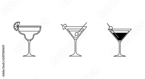 Set of Three Cocktail Glasses Icon Vector Illustration