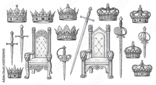 Photography Royal Symbols: Crowns, Thrones, and Swords - Royalty and Power Concept