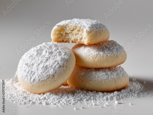 A stack of delicious shortbread cookies covered in powdered sugar.
