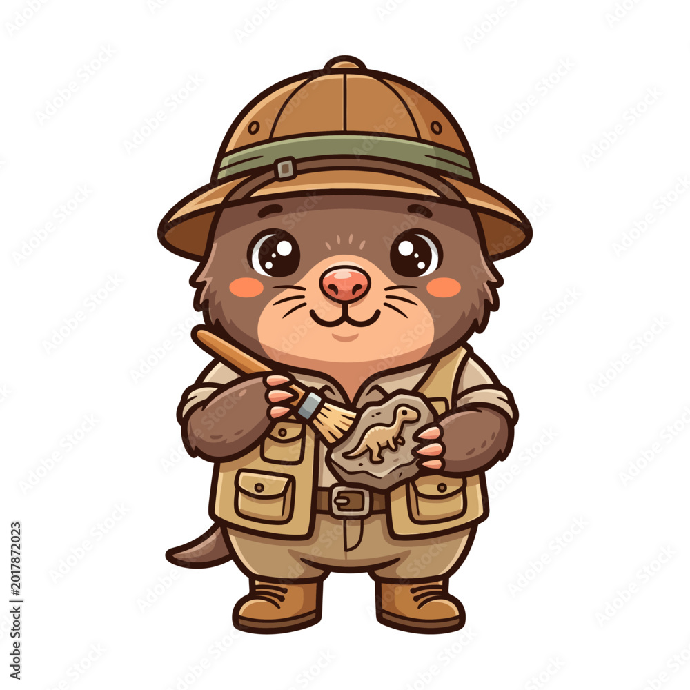 Obraz premium Cartoon otter in safari outfit.