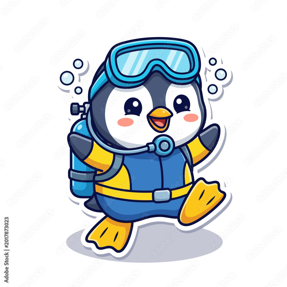 Obraz premium Scuba diving cartoon penguin character.