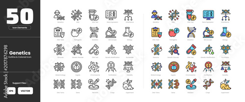 Foto Genetics icon set collection - colored outline line art style