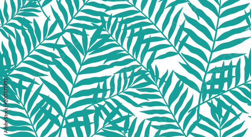 Tableau sur toile Teal palm leaves pattern, tropical leaf design, green foliage background, vector