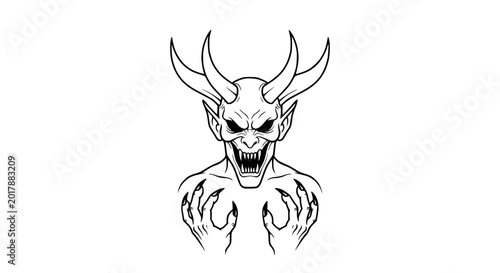 Fotografía Demon Illustration - Scary Monster with Horns and Claws