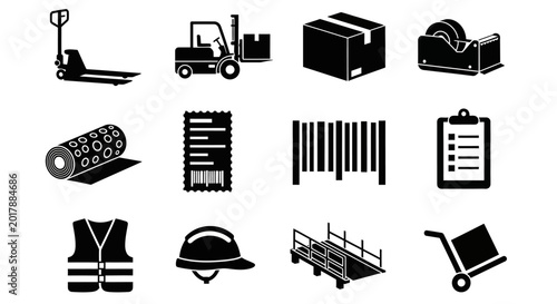 Photos Industrial icons, construction symbols, warehouse signs, logistics graphics, 12