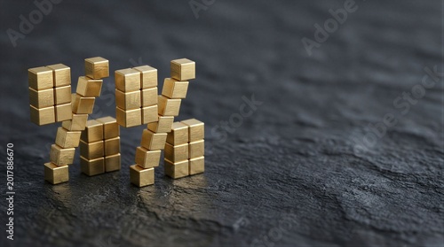 A group of small wooden blocks arranged in the shape of a person's head.