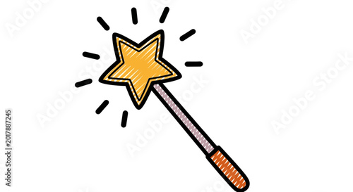 Bild auf Leinwand Magic wand, star wand, cartoon wand, yellow star, vector illustration, fantasy a