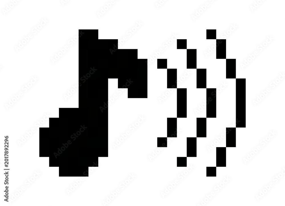 Fototapeta premium Pixel Art Music Note with Sound Waves Icon. Solid style