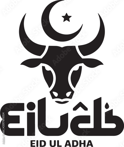 Eid ul adha logo with bull silhouette and crescent moon