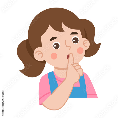Girl Asking for Silence Cartoon Illustration