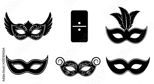 Masquerade Masks and Domino Icon Set