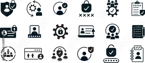 Foto Isolated user account solid icon set for profile login and password username, fe