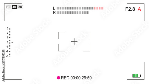 Camera view viewing images. Focusing a visual screen. Video recording screen on a white background