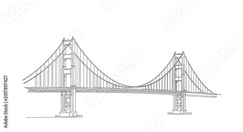 Tableau sur toile Iconic Suspension Bridge Outline Drawing, Architectural Landmark Vector