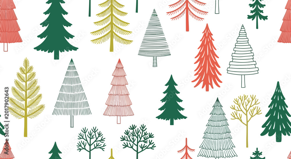 Obraz premium Colorful tree icons, tree shapes, pine trees, forest illustrations, vector graphics