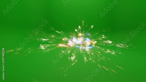 Colorful particle explosion on green background