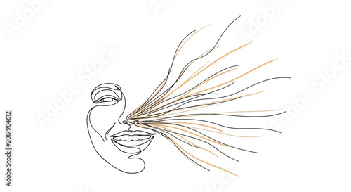 Fotografía Abstract Woman Face Line Art Blowing Whispers of Energy